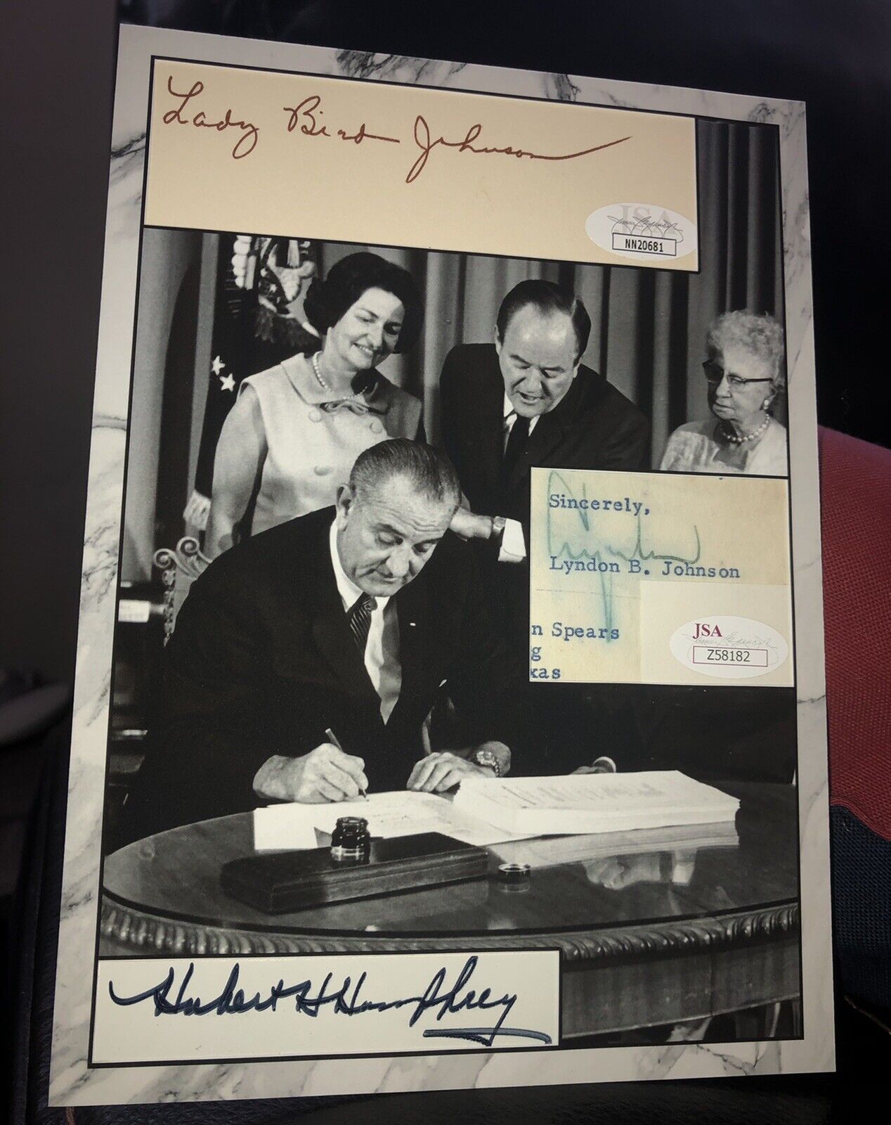 Lyndon B Johnson President Autograph Card Hubert Humphrey Lady Bird Signed LBJ