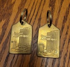 2 Vintage Stamford Marriot Hotel Keychain Key Fob Rare Connecticut Brass Fobs picture