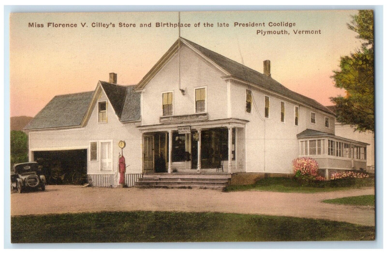 Florence Cilley's Store Birthplace Late President Coolidge Handcolored Postcard