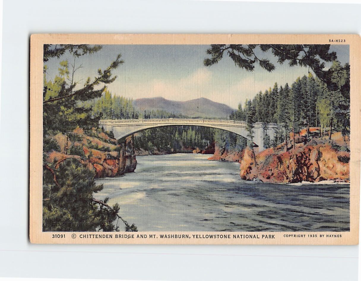 Postcard Chittenden Bridge and Mt. Washburn Yellowstone National Park Wyoming