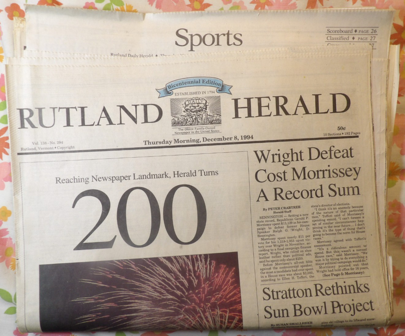 Rutland Herald Vermont Thurs Dec 8 1994 Herald Turns 200 Rutland Herald Vermont Thurs Dec 8 1994 Herald Turns 200