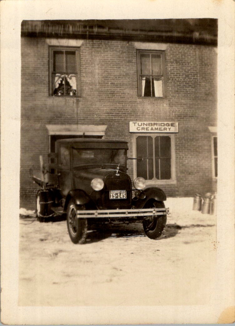 1931 Photograph Tunbridge VT Creamery Delivery Truck & Milk Cans in Snow 1931 Photograph Tunbridge VT Creamery Delivery Truck & Milk Cans in Snow