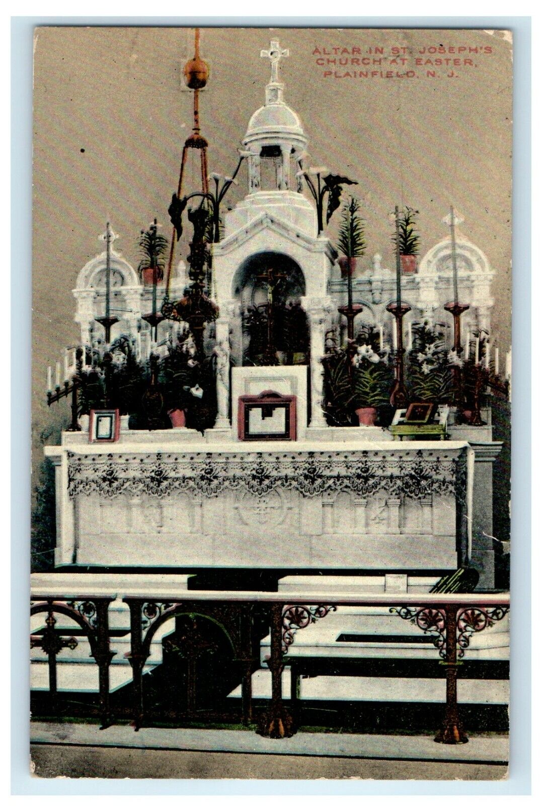 1938 Altar In St. Joseph's Church At Easter Plainfield New Jersey NJ Postcard
