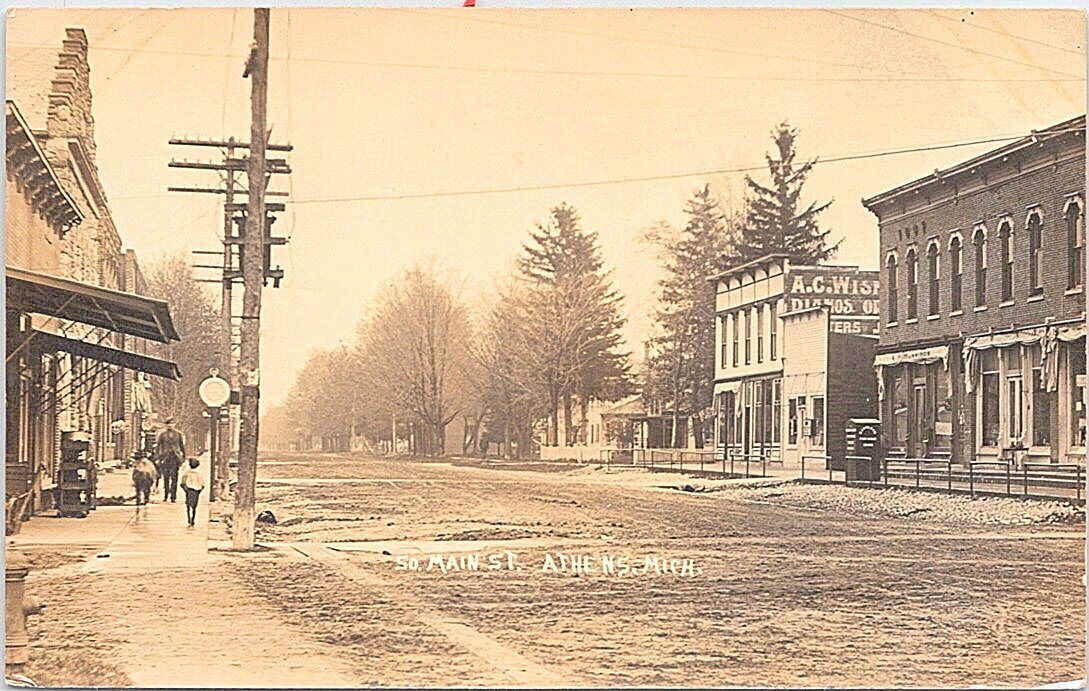 Athens Michigan RPPC Street Scene early 1900s