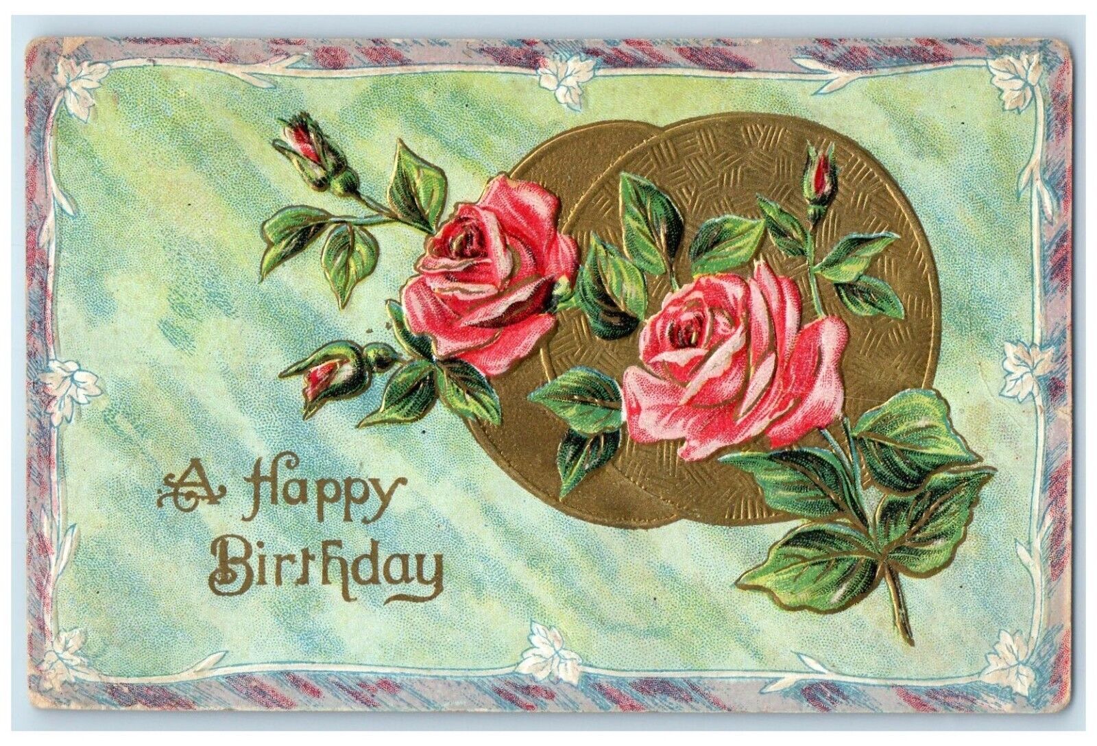 1910 Birthday Roses Flowers Embossed Brownington Missouri  Embossed DPO Postcard