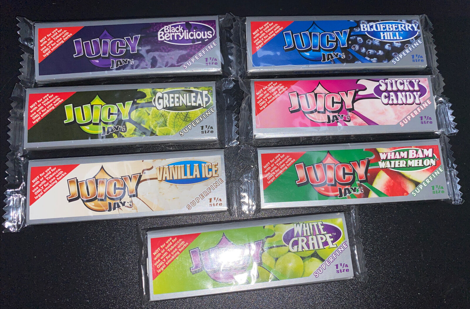 Juicy Jay’s 1 1/4 Rolling Papers Variety  Sampler 7 Pack (The Super Fine)