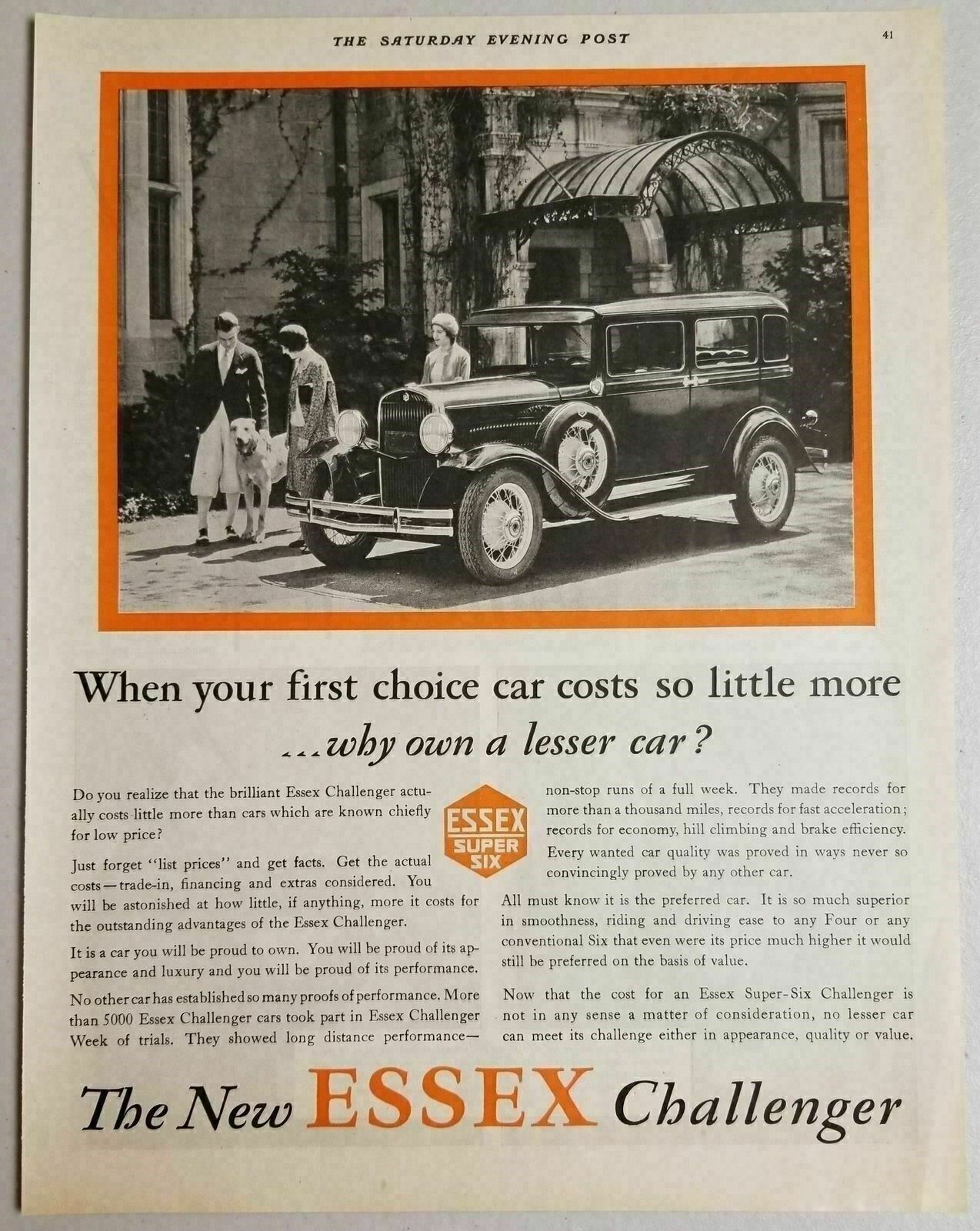 1930 Print Ad The New Essex Challenger Super-Six Car Huge Dog