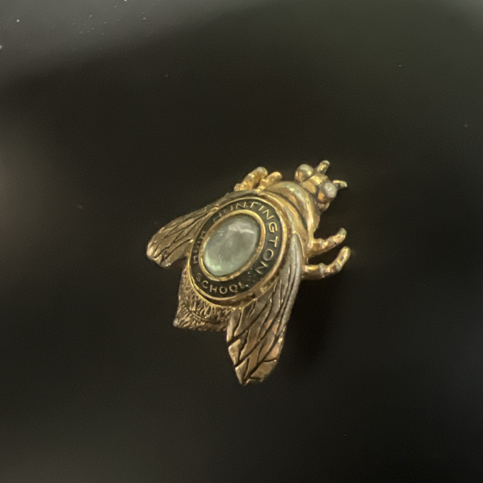 Huntington High School Bee Pin KINNEY Clear Oval Rhinestone Broken Pinback Huntington High School Bee Pin KINNEY Clear Oval Rhinestone Broken Pinback