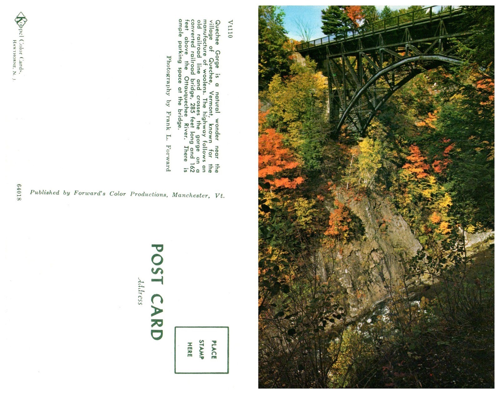 VERMONT Postcard Quechee Gorge (A15) VERMONT Postcard Quechee Gorge (A15)