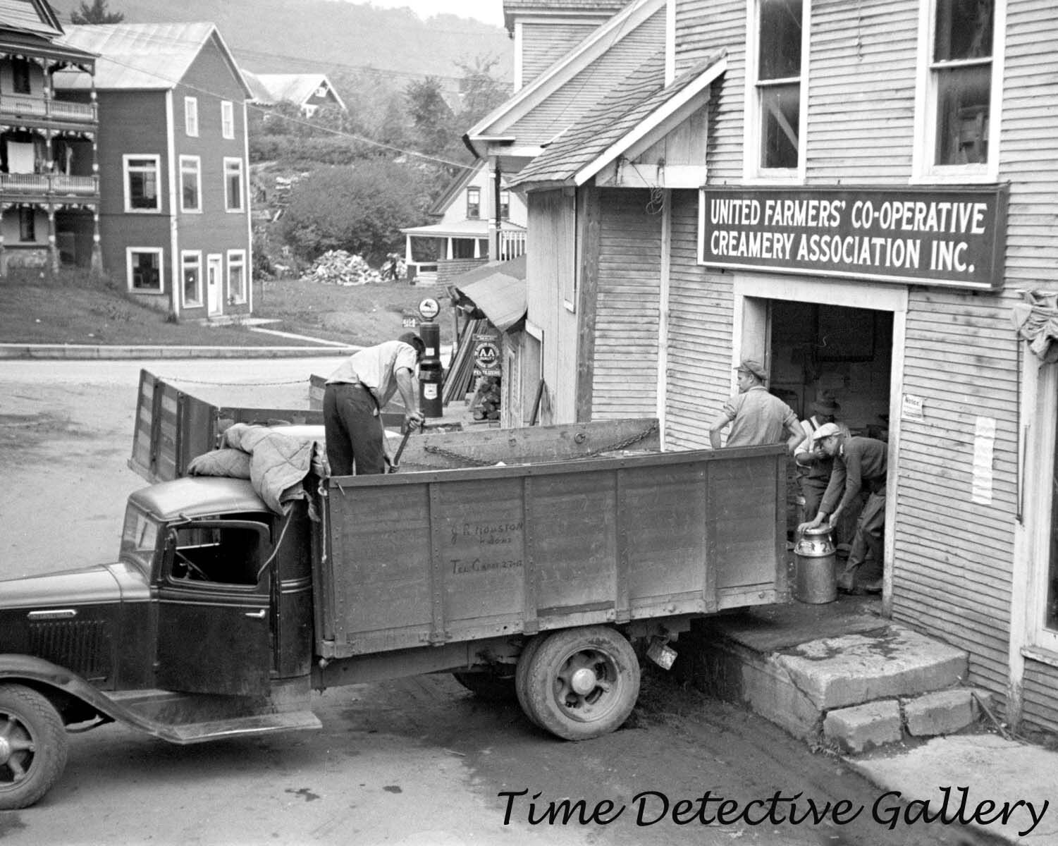 Unloading Milk Cans, Dairy Co-op, Hardwick, Vermont -1940- Vintage Photo Print