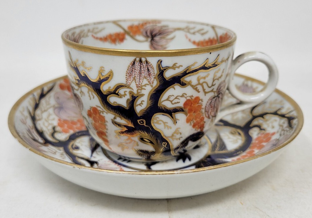 English New Hall Porcelain Tea Cup & Saucer Late 18th Imari Vine Pattern 446 English New Hall Porcelain Tea Cup & Saucer Late 18th Imari Vine Pattern 446
