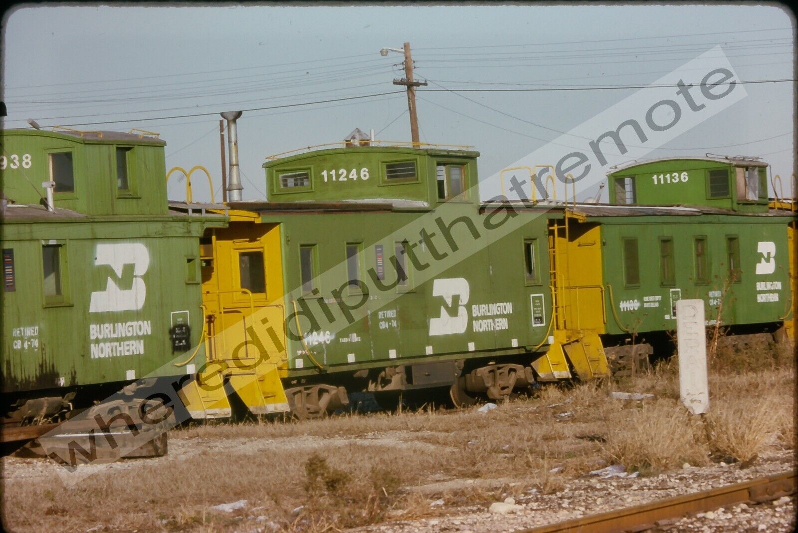 Original Slide Burlington Northern BN Cabooses Ex GN NP + CB&Q Eola ILL 11-1974