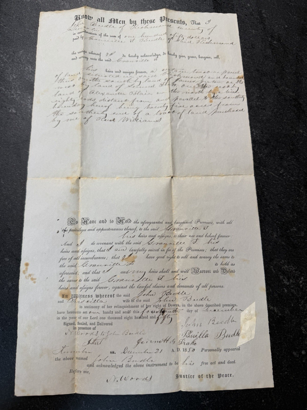 1850 Sagadahoc Maine Handwritten Land Deed Beedle Family Genealogy 1850 Sagadahoc Maine Handwritten Land Deed Beedle Family Genealogy