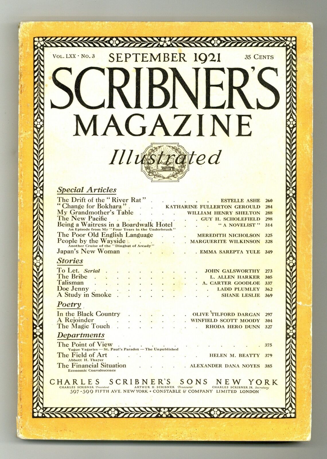 Scribner's Magazine Sep 1921 Vol. 70 #3 VG- 3.5