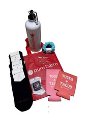 Pure Barre Bundle Lot Tavi Grip Socks Teleties Water Bottle Tote Accessories picture