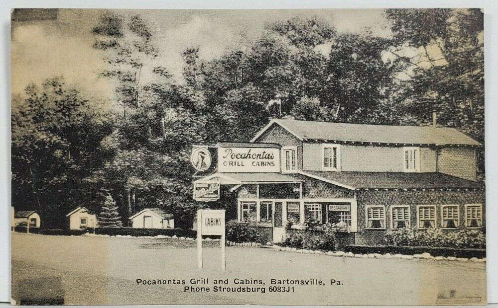 Bartonsville Pa Pocahontas Grill and Cabins Postcard M19