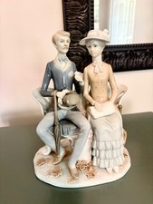 Rare Vintage Ethan Allen Porcelain Figurines - Farmer And Wife With Lambs picture