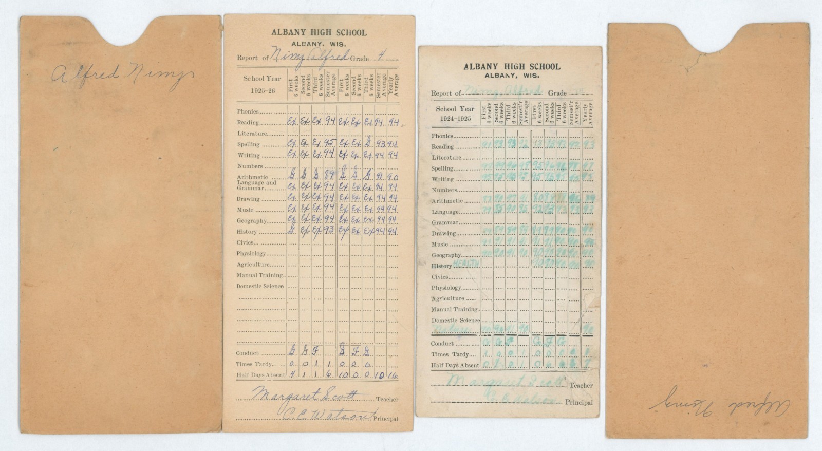 1925 Albany WI High School Report Cards Pair Elementary Grades Student Records 1925 Albany WI High School Report Cards Pair Elementary Grades Student Records