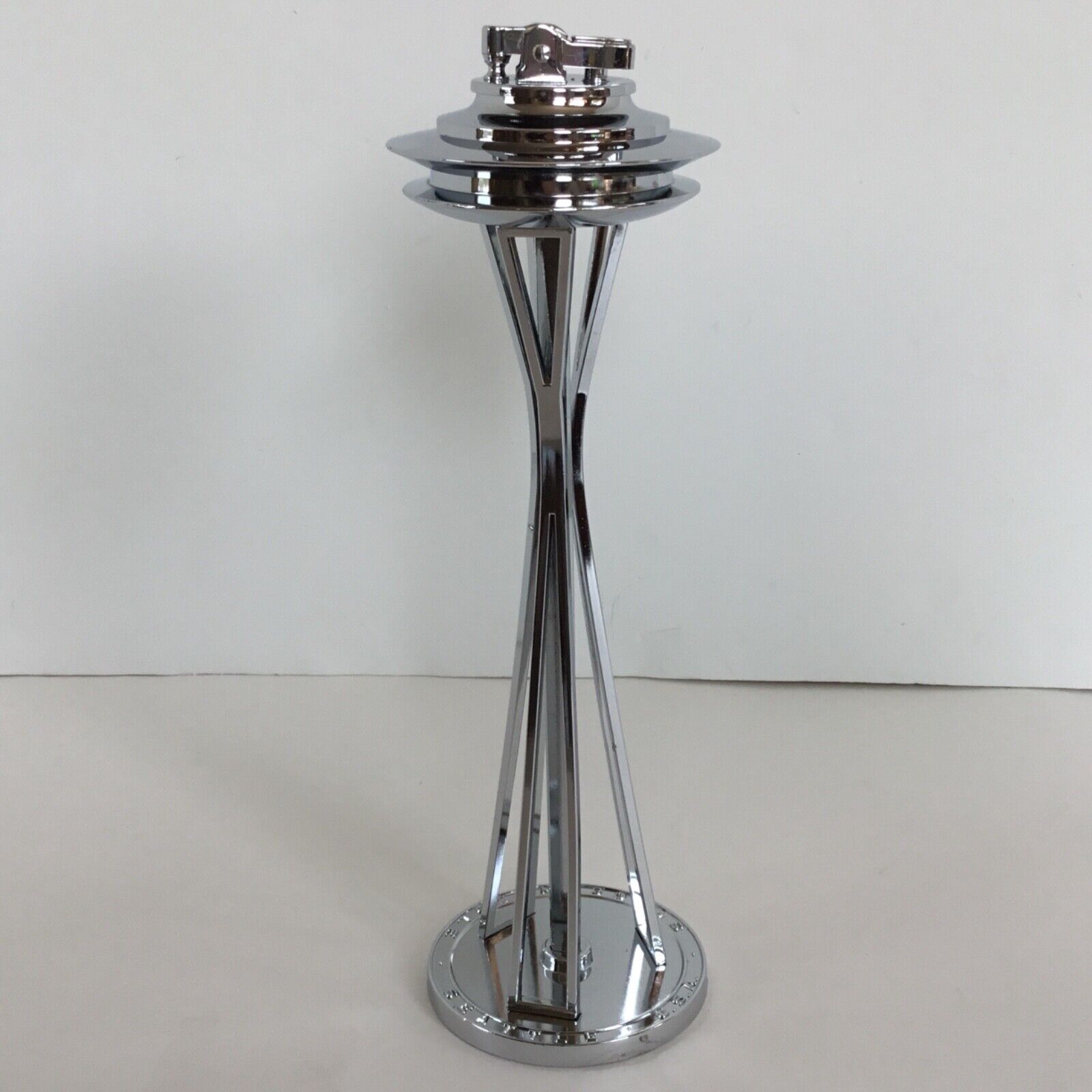 1962 Worlds Fair Seattle Space Needle Table Lighter Chrome 10.5” MCM Atomic 