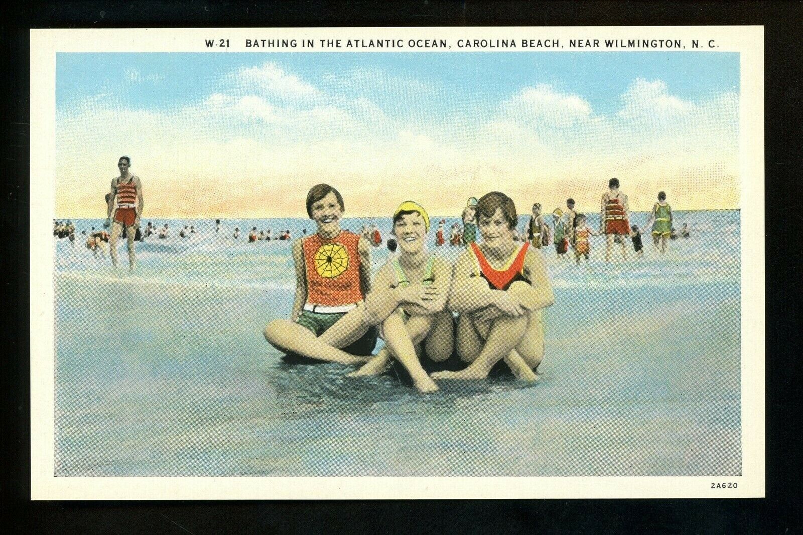 North Carolina NC linen postcard Asheville Co Wilmington Carolina Beach swimming
