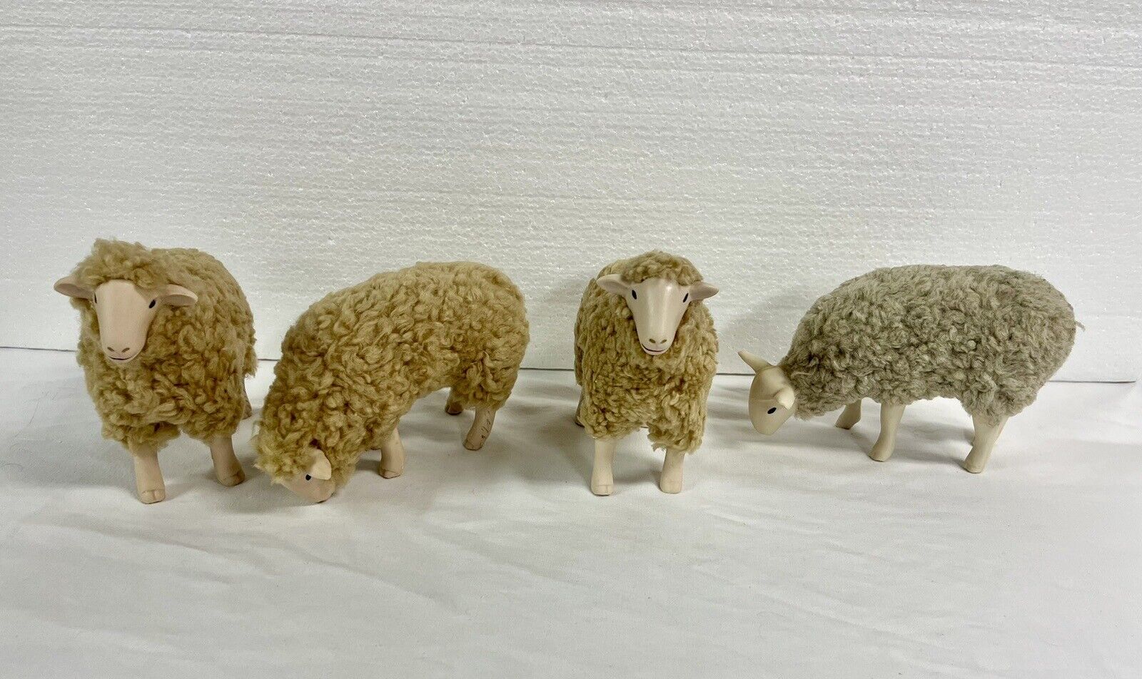Colin's Creatures Romney & Border Leicester 4 Sheep Stone & Wool Figurines 