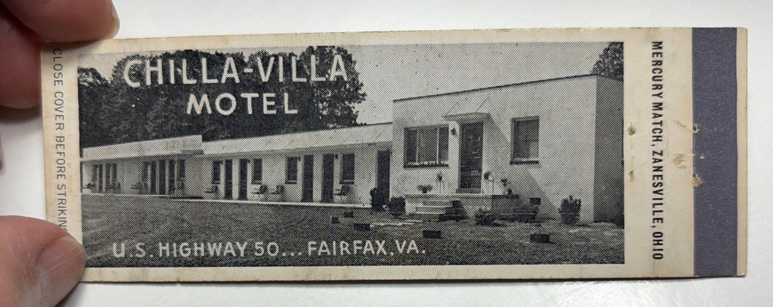 Full Length Matchbook Cover Chilla-Villa Motel Fairfax, Virginia Real Photo Full Length Matchbook Cover Chilla-Villa Motel Fairfax, Virginia Real Photo