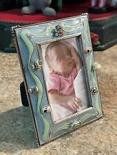 Designer Brighton Silver Blue and Green Enamel Rectangular Baby Picture Frame picture