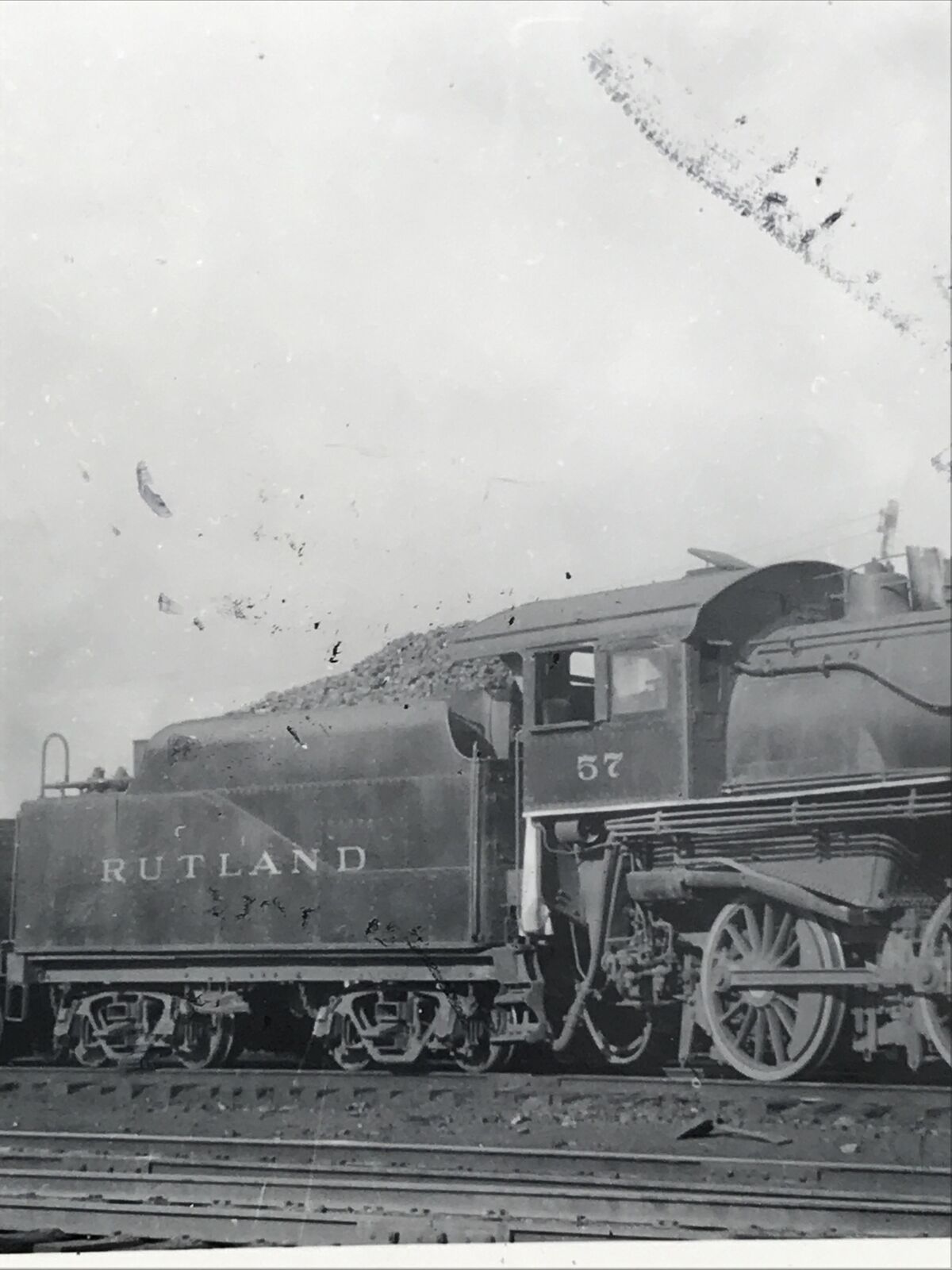 Vintage Rutland Railroad RUT #57 Locomotive Train B&W Photograph