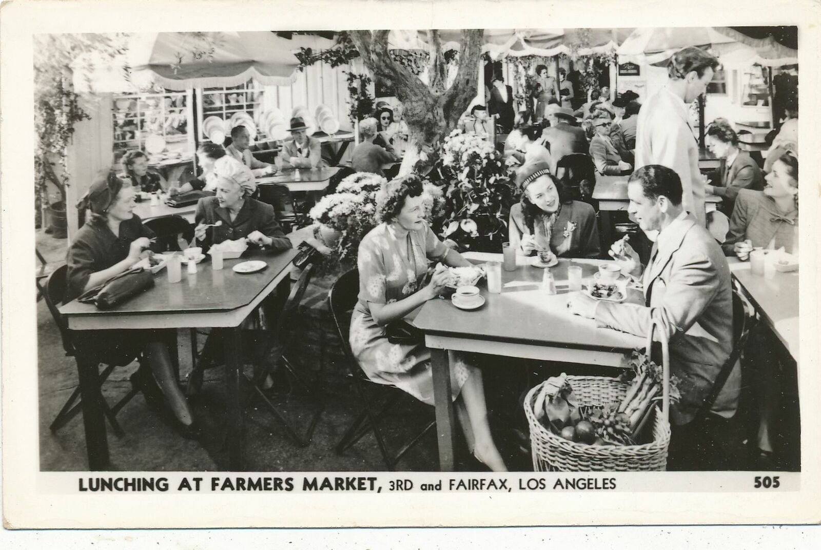 LOS ANGELES CA -Lunching At Farmers Market (3rd and Fairfax) Real Photo Postcard