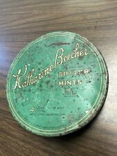 Vintage Katherine Beecher Butter Mints Tin Green and Gold Can Metal picture