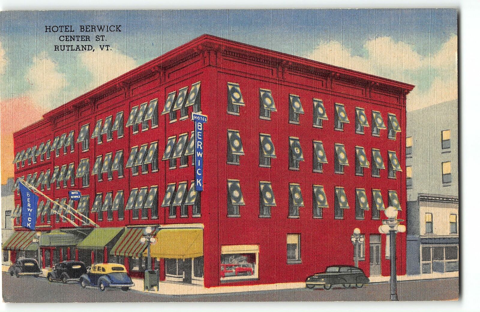 Rutland, Vermont - HOTEL BERWICK, CENTER STREET - 1949 Teich Postcard