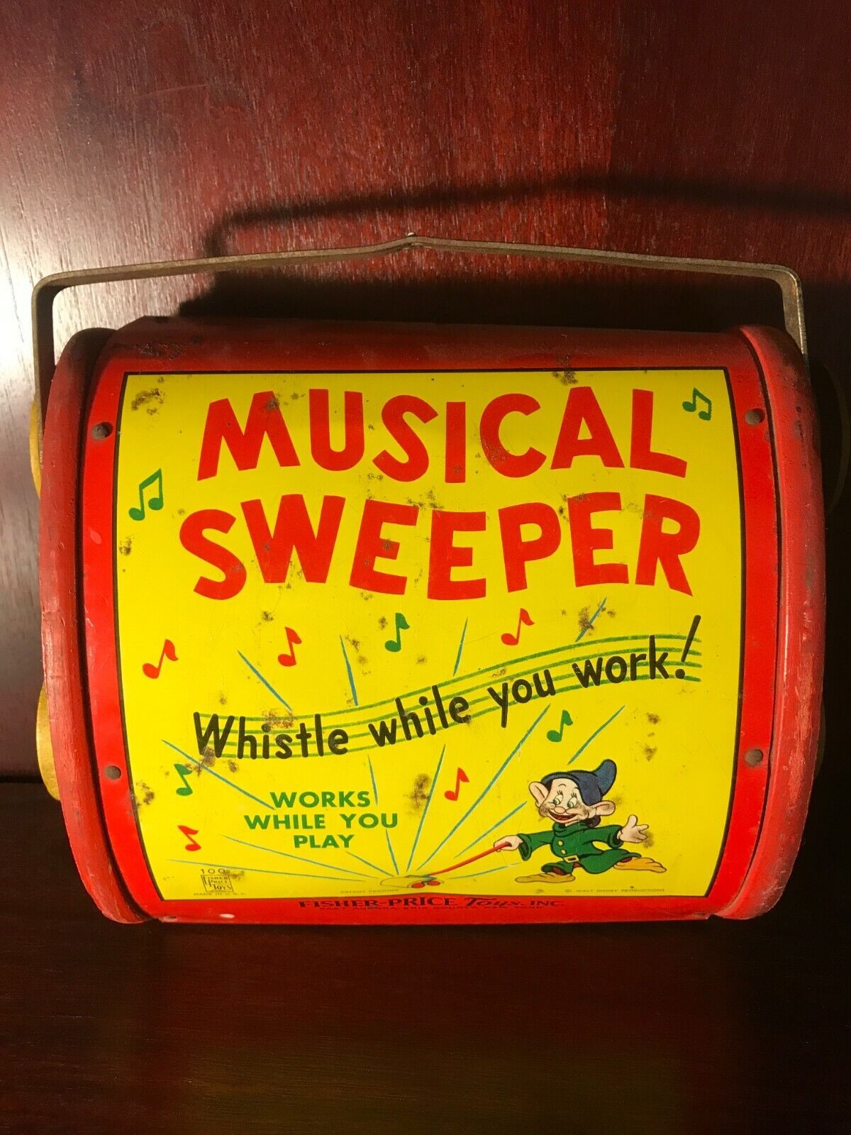 Musical Sweeper Fisher Price Toy - Walt Disney - Tin - No Handle - Free SH 