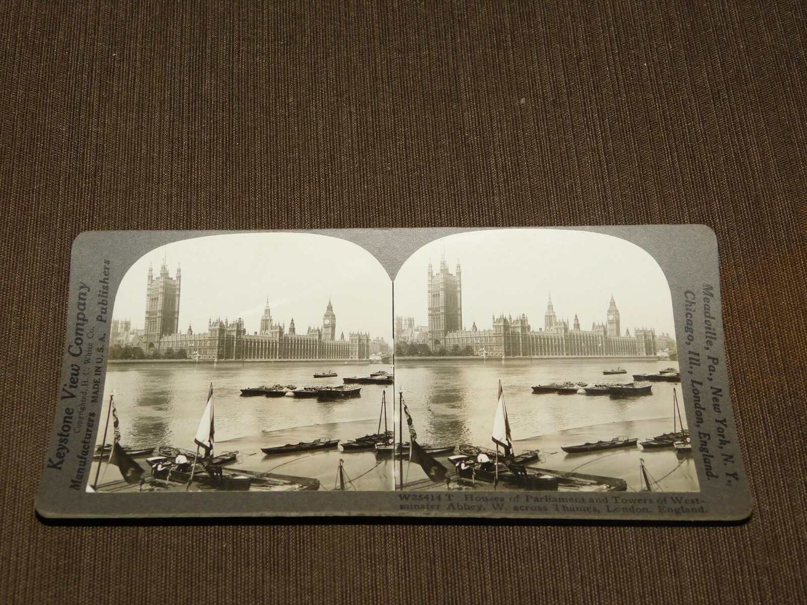 VINTAGE STEREOVIEW STEREOSCOPE CARD WESTMINSTER ABBEY THAMES LONDON ENGLAND