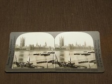 VINTAGE STEREOVIEW STEREOSCOPE CARD WESTMINSTER ABBEY THAMES LONDON ENGLAND picture