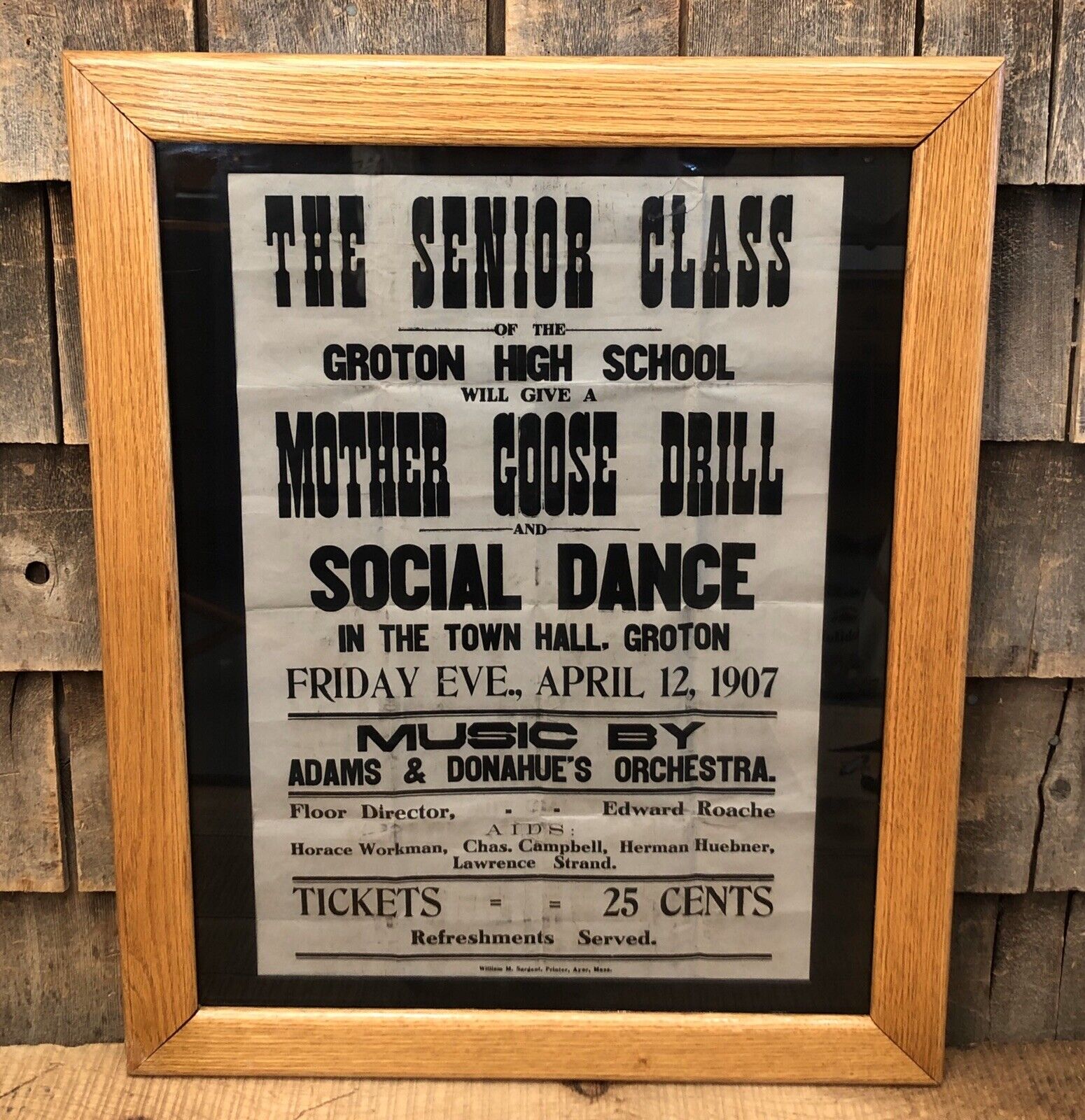 1907 Mother Goose Drill Groton Mass School Social Dance Poster Prof Framed 25x20