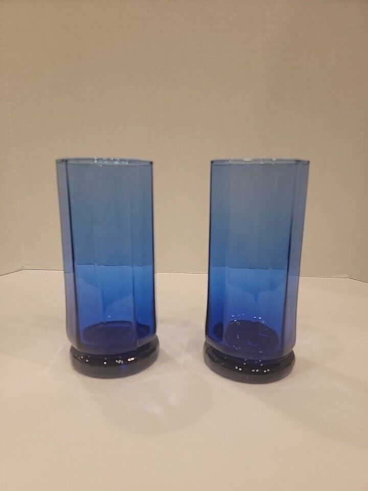 🔥 Cobalt Blue Tumblers Drinking Glasses Anchor Hocking Essex Set of Two (2)