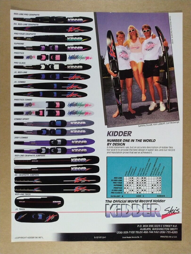 1988 Kidder Water Skis vintage print Ad