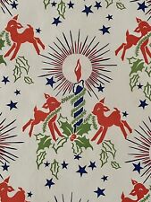 VTG CHRISTMAS WRAPPING PAPER GIFT WRAP  1940s WW2 ERA DEER CANDLE STARS VICTORY picture