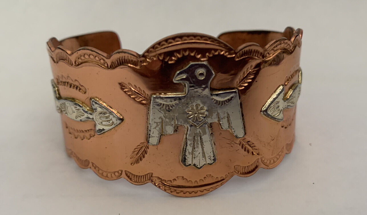 Vintage Sterling Silver Tri M Copper Cuff Bracelet, Navajo Native  Eagle Arrow