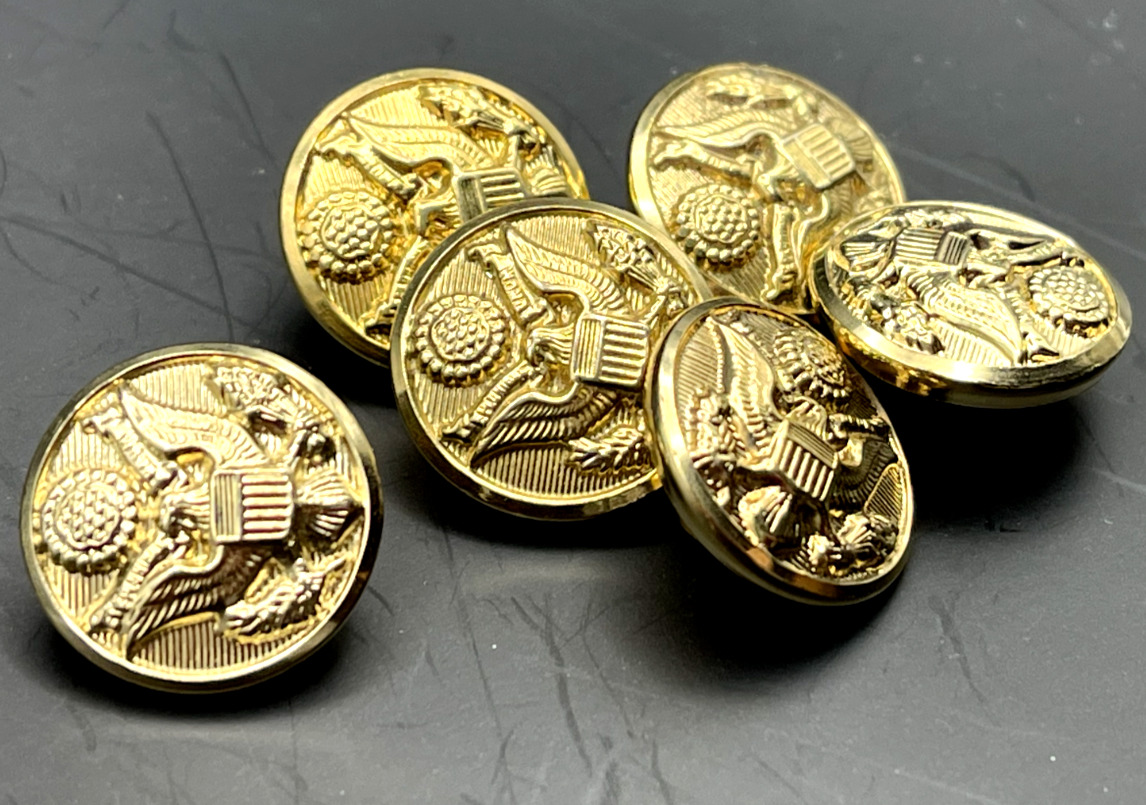 Vintage Waterbury Army Eagle Button Co. W21 Uniform Gold Toned Set of 6 Small
