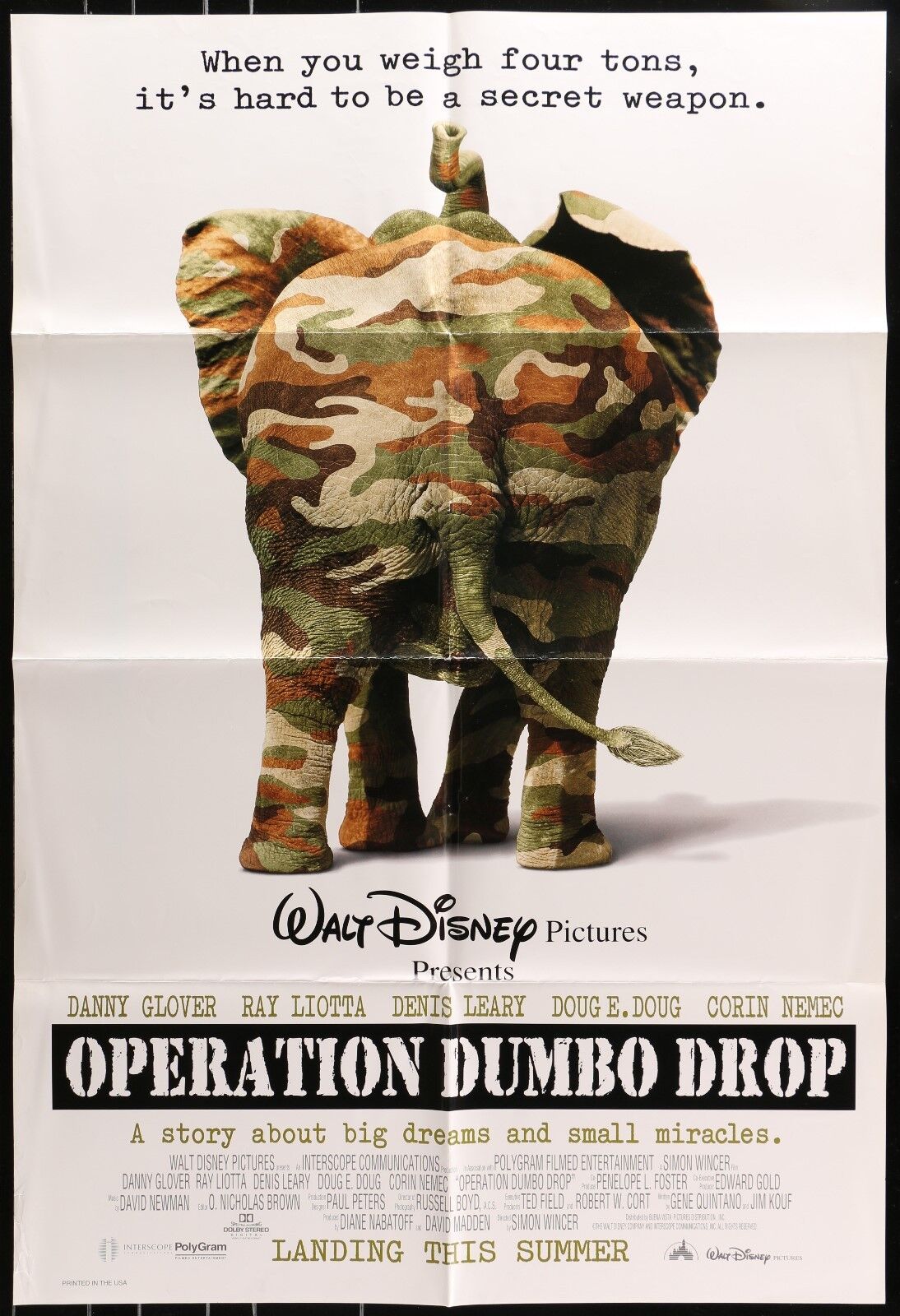 Walt Disney OPERATION DUMBO DROP Danny Glover 1990 1SHEET MOVIE POSTERS  27 x 40