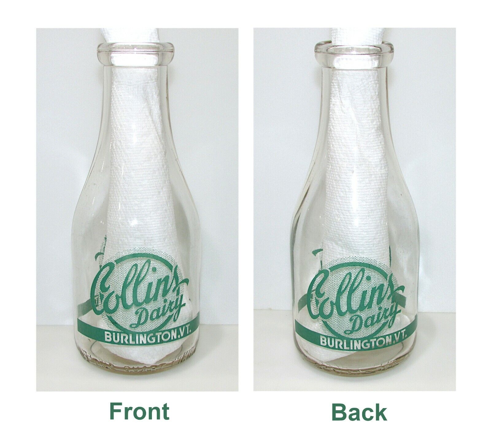 Vintage 1 Quart Milk Bottle - Collins Dairy Burlington Vermont