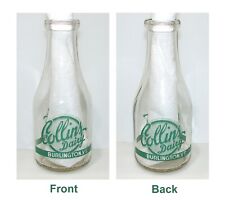 Vintage 1 Quart Milk Bottle - Collins Dairy Burlington Vermont picture