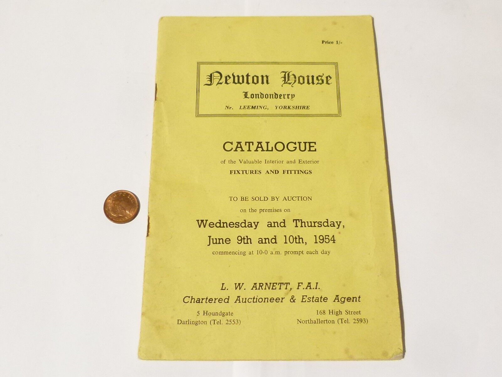 1954 Auction Catalogue Newton House Londonderry RAF  Leeming Bedale #Y92