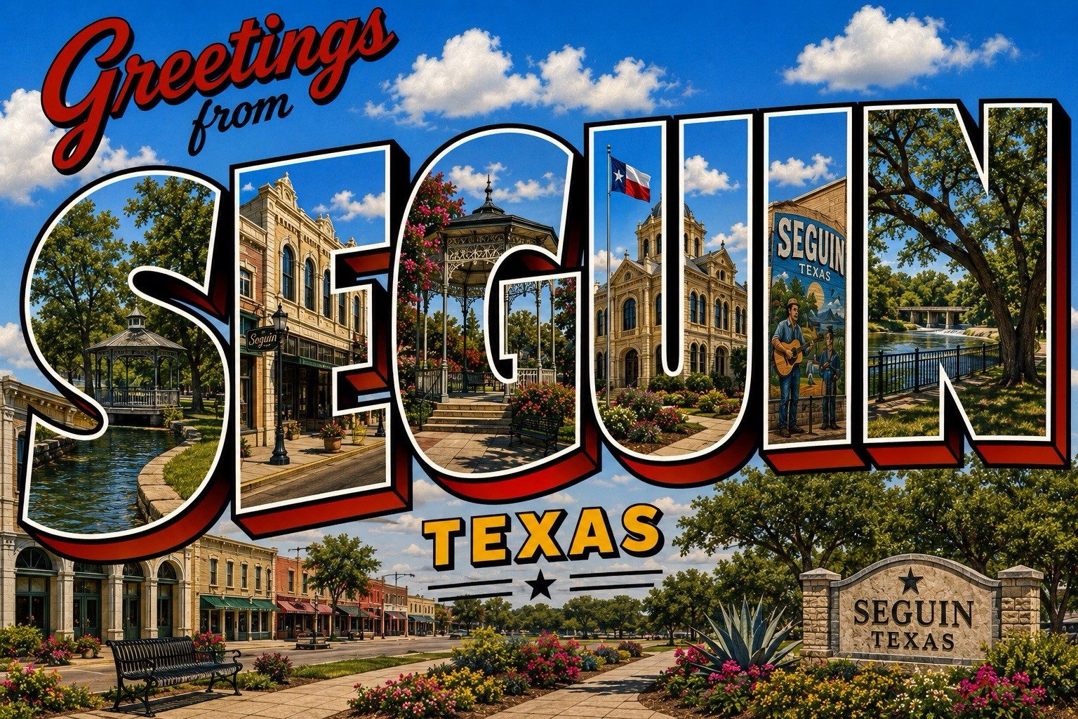 Greetings From Seguin, TEXAS Modern Large Letter Postcard C14 Greetings From Seguin, TEXAS Modern Large Letter Postcard C14