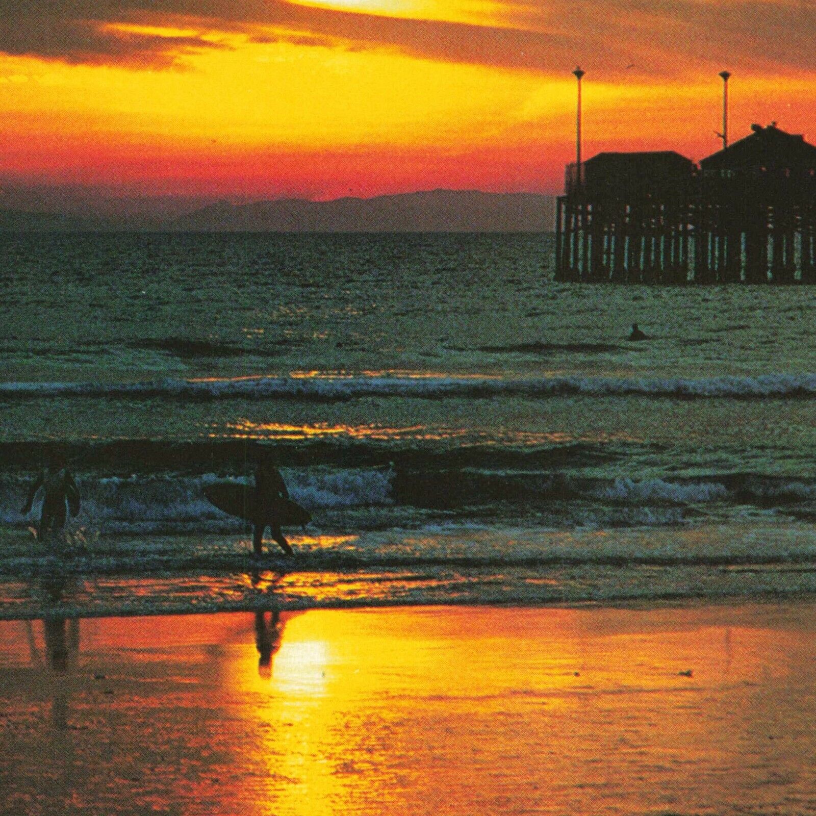 Surfing Sunset Waves Pier Huntington Beach California CA UNP Chrome Postcard
