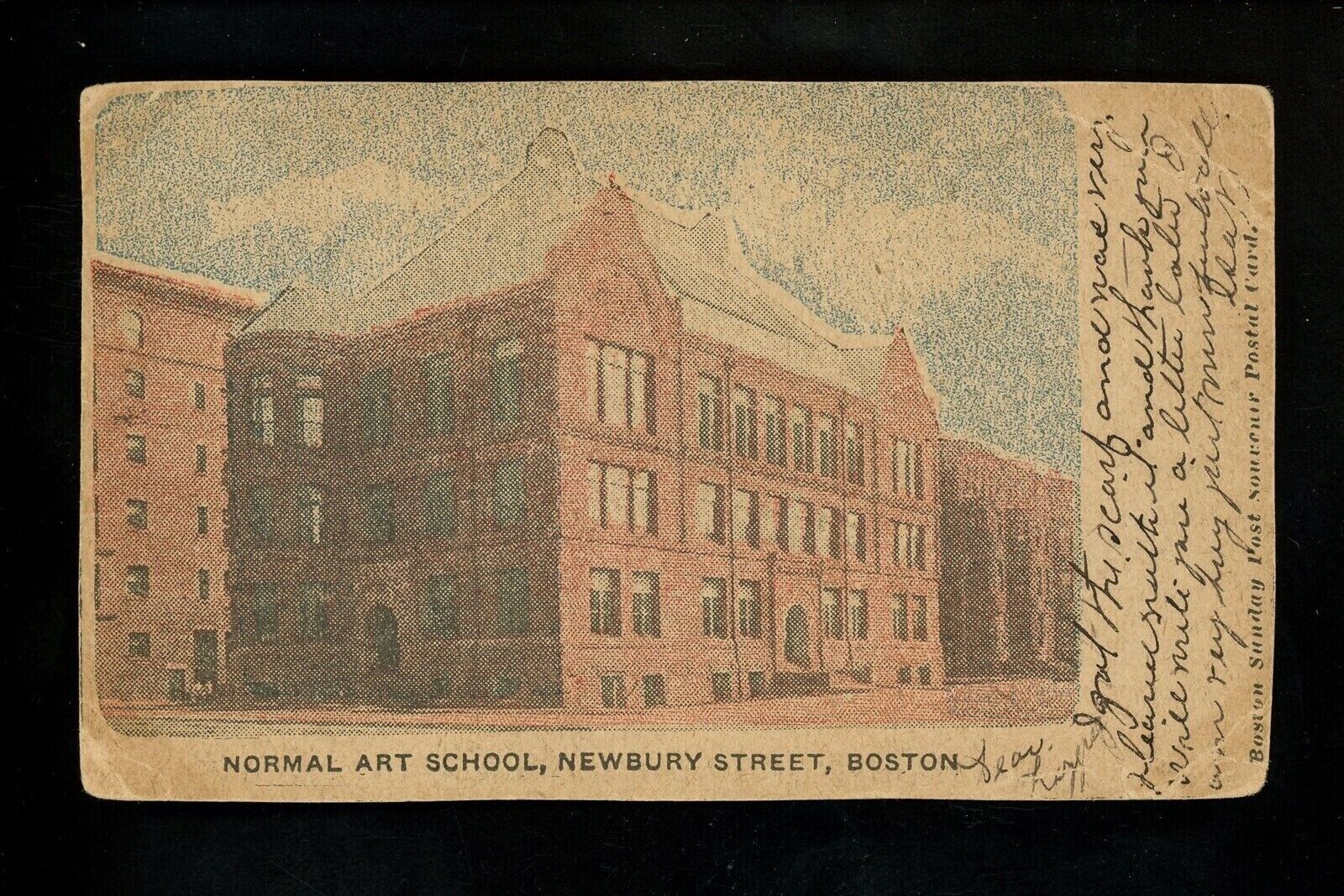 Massachusetts MA postcard Boston, Normal Art School Newbury Street 1906 Vintage