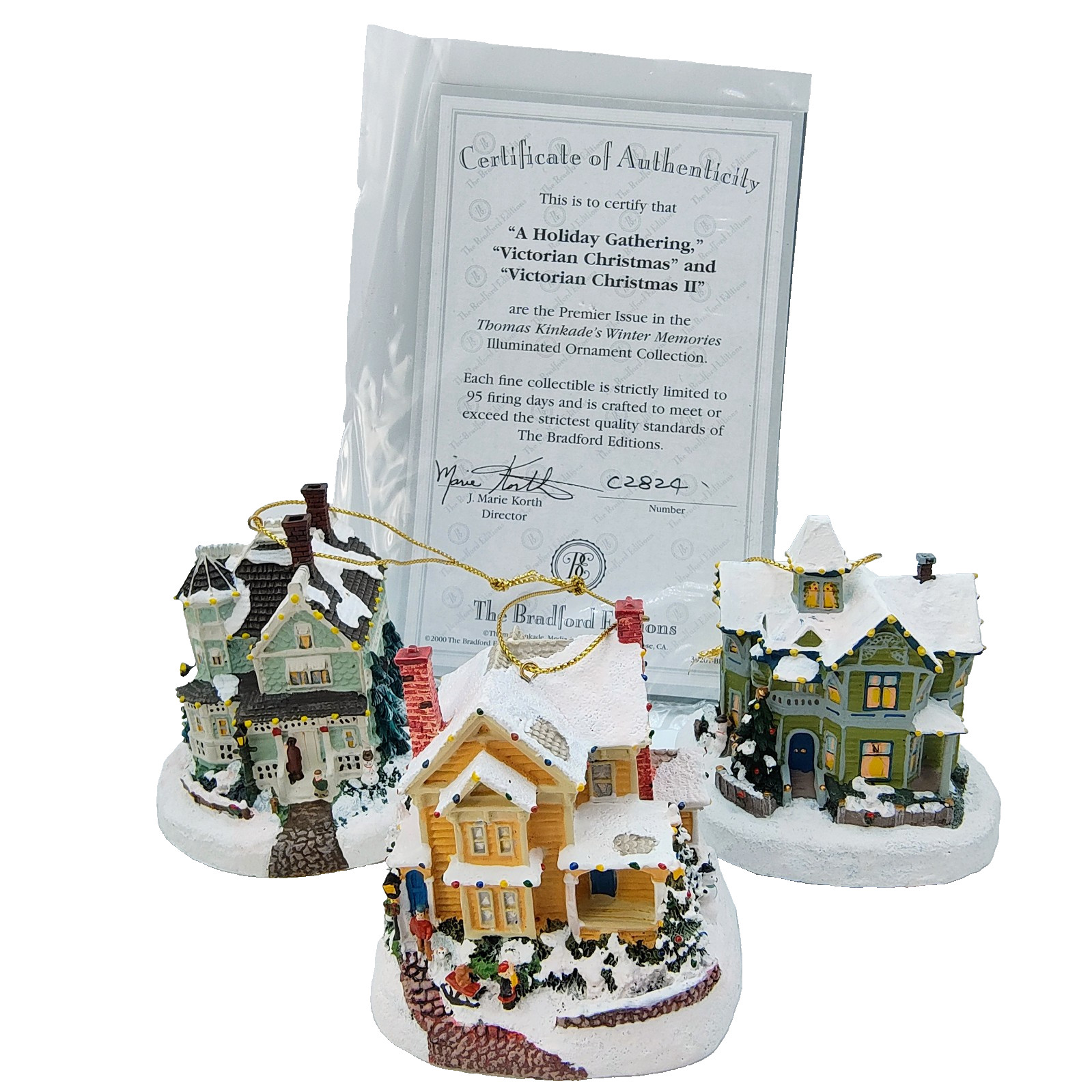Thomas Kinkade Winter Memories 1st Issue Set 3 Ornaments Bradford COA VTG 2000 Thomas Kinkade Winter Memories 1st Issue Set 3 Ornaments Bradford COA VTG 2000