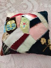 Vintage Crazy Quilt Victorian Pillow Silk And Velvet picture
