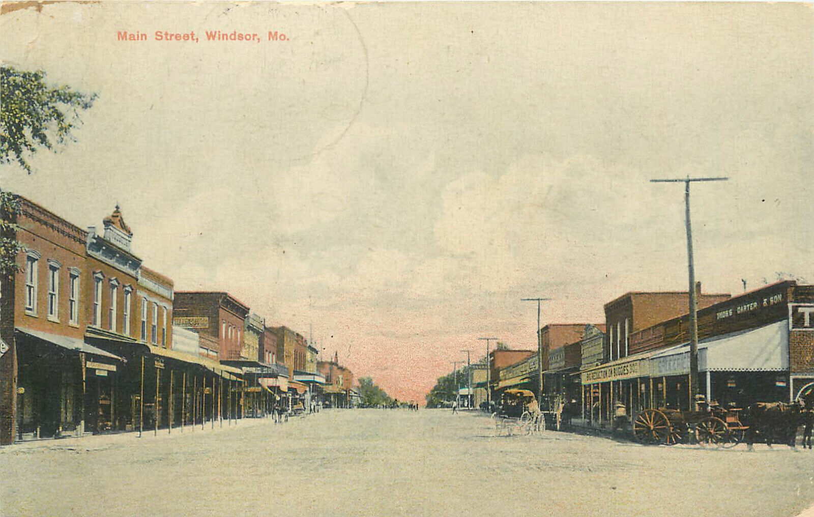 Wheelock Postcard Main Street Scene Windsor MO  Henry or Pettis county RPO